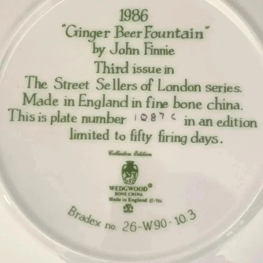 Wedgwood Collectors Plate Vintage 1986 Ginger Beer Fountain John Finnie 8.5